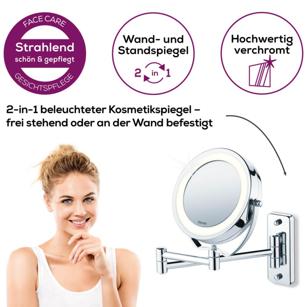 BEURER BS 59 | 2-in-1 Wand- und Standspiegel beleuchtet mit 7-fach Zoom