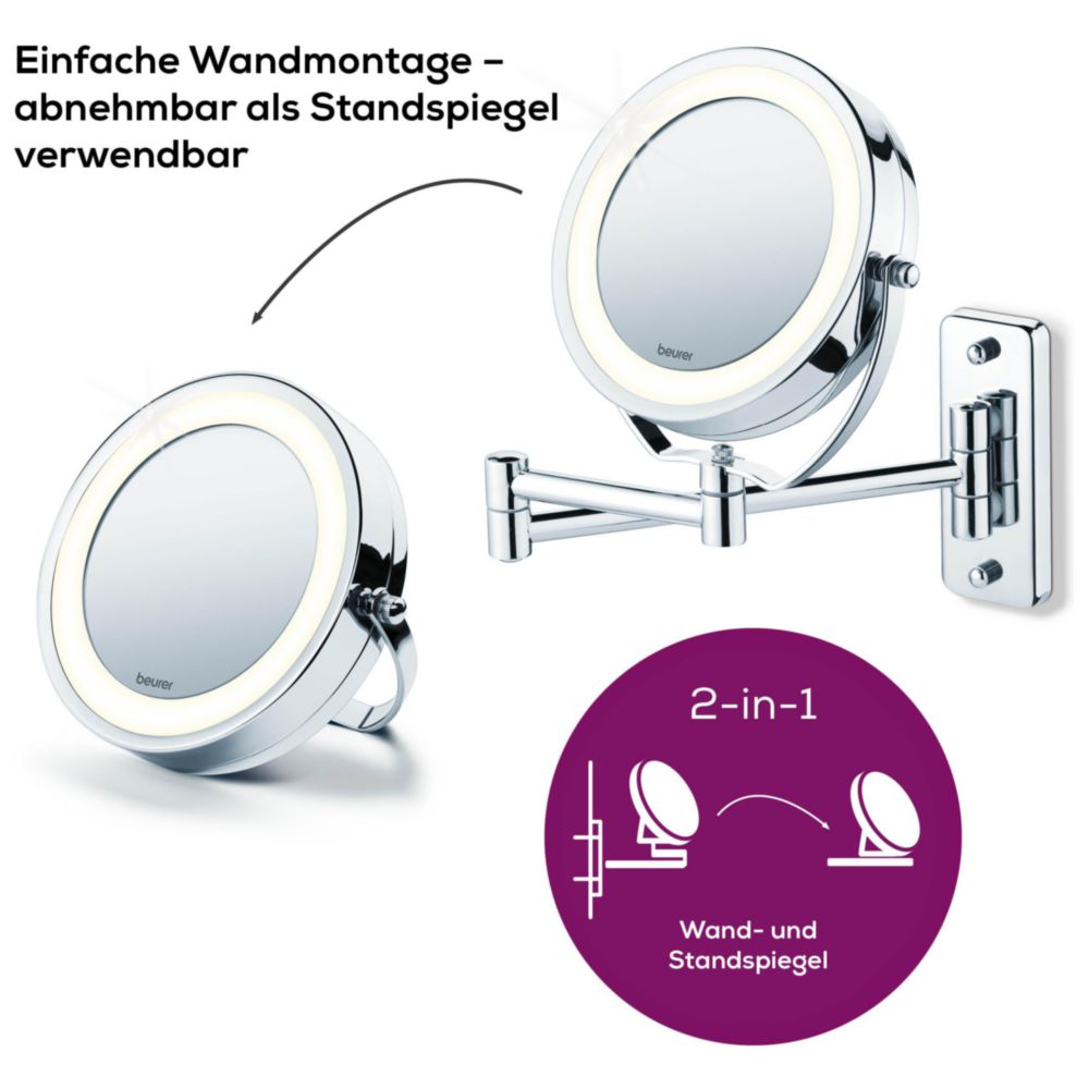 BEURER BS 59 | 2-in-1 Wand- und Standspiegel beleuchtet mit 7-fach Zoom
