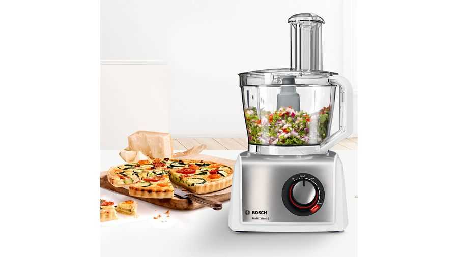 BOSCH MC812S814 | Kompakt-Küchenmaschine MultiTalent 8 1250 W Weiß, Edelstahl gebürstet