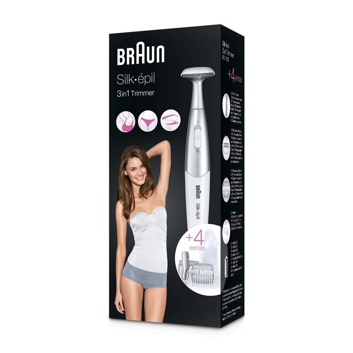 BRAUN Silk-épil 3in1 Trimmer FG 1100 mit 4 Extras inkl. Präzisions-Scherkopf, weiß.