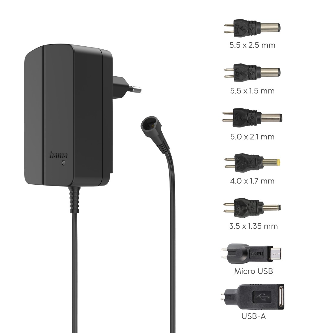 HAMA 223617 Schaltnetzteil universal, einstellbar, 2250mA, 27W, max. 12V, 7 Adapter