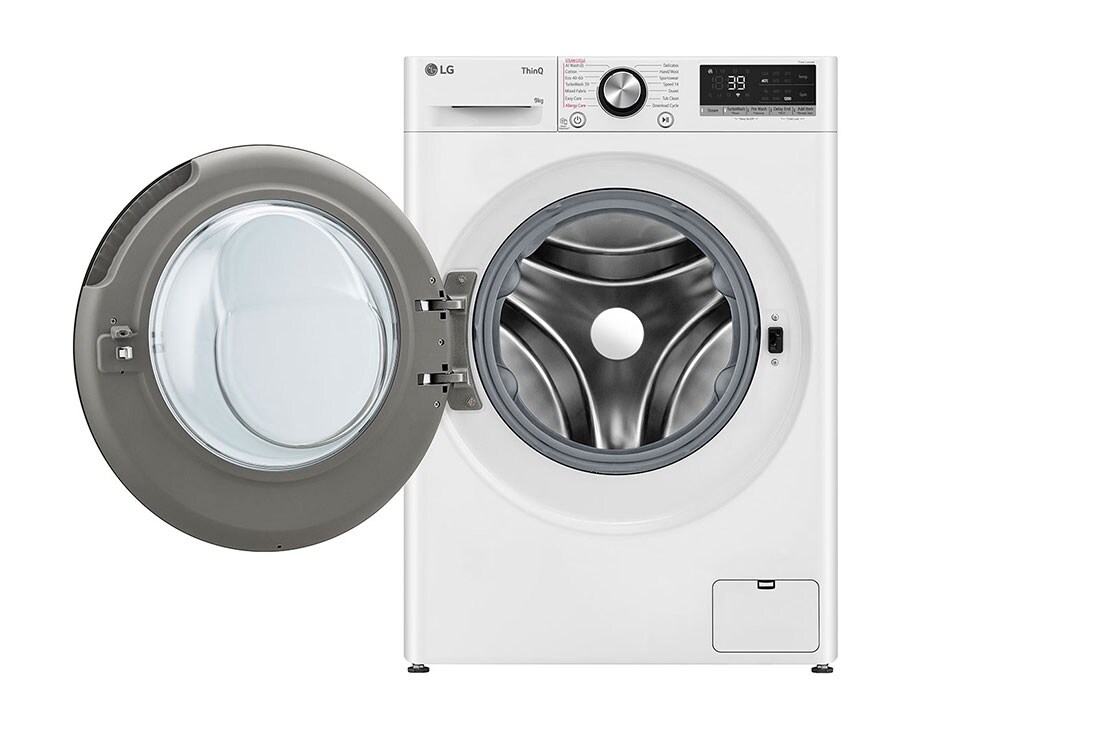LG F2V7SLIM9 | Waschmaschine mit 9 kg Kapazität | Slim Fit | EEK A | 1200 U./Min. | Weiß mit schwarzem Bullaugenring
