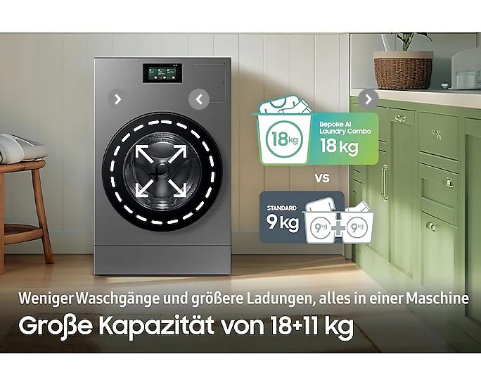SAMSUNG WD18DB8995BZT2 |   BESPOKE AI 18+11 kg Waschtrockner, EEK: A/A mit AI Wash & Dry