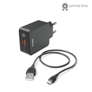 HAMA 178336 Ladeset, Micro USB, 3 A, Ladegerät QC 3.0 + Micro-USB-Kabel, 1,5 m, Schwarz 