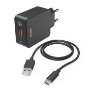 HAMA 201625 Schnellladegerät mit Ladekabel USB-C, Qualcomm®, 19,5 W, 1,5 m, Schwarz