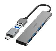 HAMA 200141| USB-Hub, 4 Ports, USB 3.2 Gen1, 5 Gbit / s, Ultra Slim, inkl. USB-C-Adapter