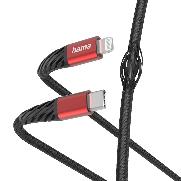 HAMA 201541 Ladekabel "Extreme", USB-C - Lightning, 1,5 m, Nylon, Schwarz/Rot