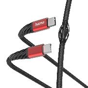 HAMA 201542 Ladekabel "Extreme", USB-C - USB-C, 1,5 m, Nylon, Schwarz/Rot