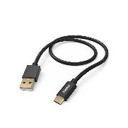 HAMA 201545 Ladekabel "Fabric", USB-A - USB-C, 1,5 m, Nylon, Schwarz