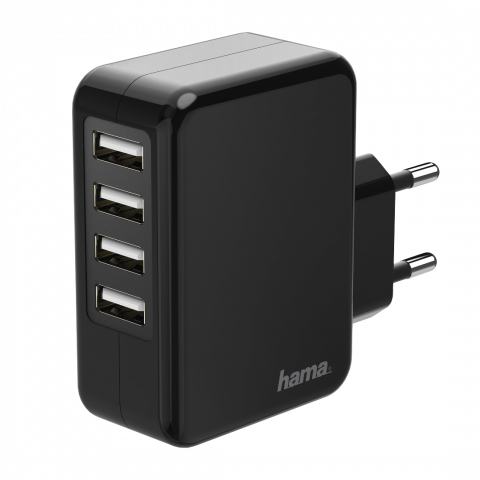 HAMA 173676 Ladegerät, 4-fach USB, 4.8 A, Schwarz 