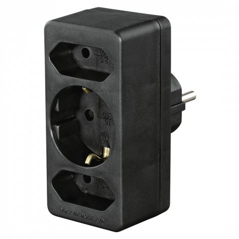 HAMA 47689 Multistecker, 3-fach, 2 Euro/1 Schutzkontakt-Kupplung, Schwarz 