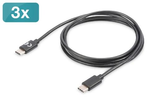 DIGITUS USB Type-C Lade/Datenkabel set, Typ C M/M 1,0m, 3er Set, 3A, 480Mbps, 2.0 Vers., sw