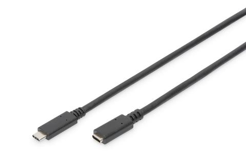 DIGITUS USB Type-C Verlängerungskabel, Typ C St/Bu, 1,5m, 3A, 480MB, Version 2.0, sw