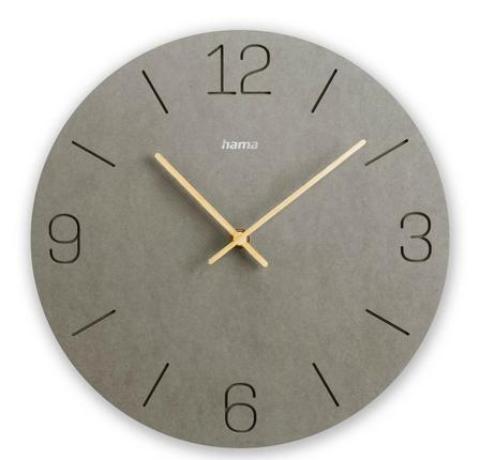 HAMA 185881 | Wanduhr "Kreta", Quarzuhr, analog, MDF, eingravierte Ziffern, Ø 30 cm, Grau