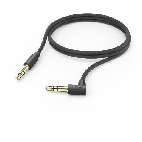 HAMA 201528 Aux-Kabel 3,5 mm Klinke – 3,5 mm Klinke, 90° Winkelstecker, 1,0 m, Schwarz