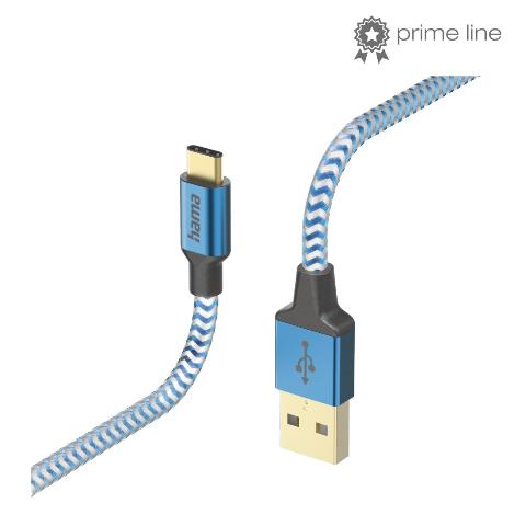 HAMA 201558 Ladekabel "Reflective", USB-A - USB-C, 1,5 m, Nylon, Blau