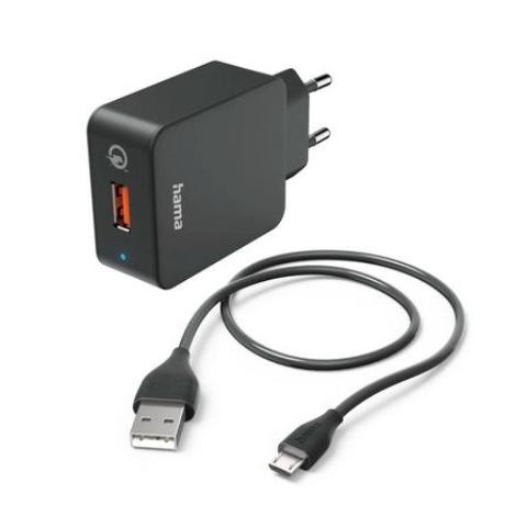 HAMA 201621 | Schnellladegerät mit Ladekabel Micro-USB, 19,5 W, 1,5 m, Schwarz