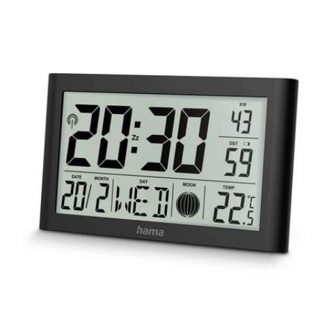 HAMA 222217 | Digitale Wanduhr "Martinique", Funkuhr mit Thermometer, Schwarz