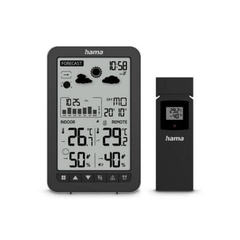 HAMA 222219 | Wetterstation "Ko Samui", mit Außensensor, Funk, Wecker, Schwarz