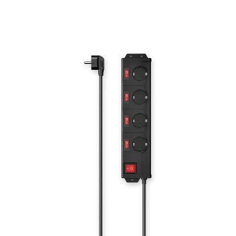 HAMA 223122 Steckdosenleiste, 4-fach, 90°, einzeln schaltbar, Wandmontage, 1,4 m, Schw.