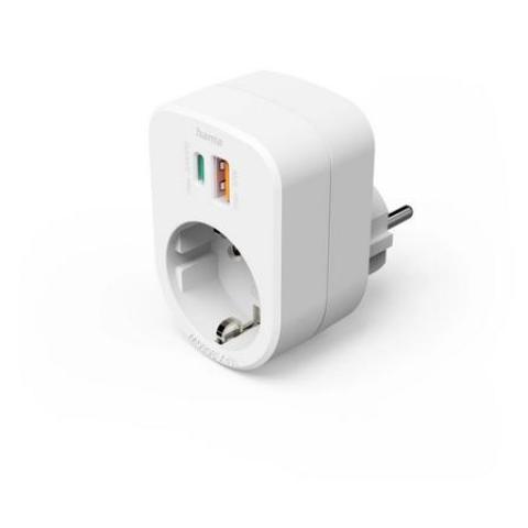 HAMA 223343 | Mehrfachstecker 3er f. Steckdose, 1 USB-C PD, 1 USB-A, 1 Schutzkontakt, 30W