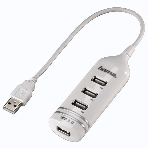 HAMA 39788 USB-2.0-Hub 1:4, bus-powered, Weiß 