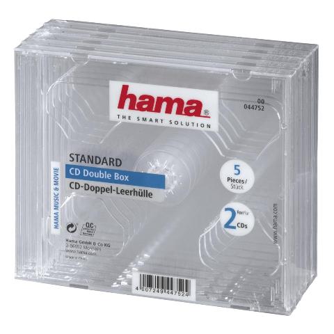HAMA 44752 CD-Doppel-Leerhülle Standard, 5er-Pack, Transparent