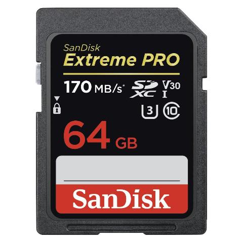 SANDISK SDXC Extreme Pro 64GB, Video Speed Class V30, UHS Sp. Cl. U3, UHS-I,170MB/s | Speicherkarte