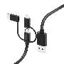 HAMA 183305 3in1-Micro-USB-Kabel mit Adapter auf USB-Type-C u. Lightning, 0,2m, Schwarz