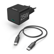 HAMA 201623 Schnellladegerät m. Ladekabel USB-C, Mini-Ladegerät, PD, 25W, 1,5m, Schwarz
