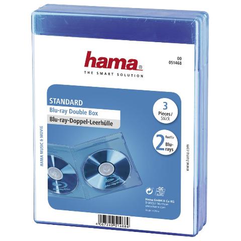HAMA 51468 Blu-ray-Doppel-Leerhülle Standard, 3er-Pack, Blau