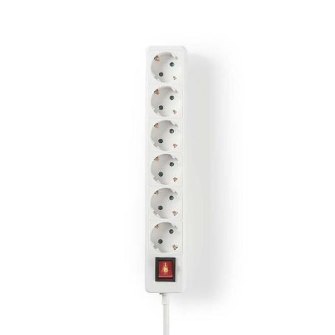 NEDIS Steckdosenleiste | Schutzkontakt mit Ein/Aus-Schalter | 6-Wege | 3,0 m | Weiß