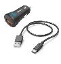 HAMA 201615 | Auto-Schnellladegerät mit Ladekabel USB-C, QC, 19,5 W, 1,5 m, Schwarz